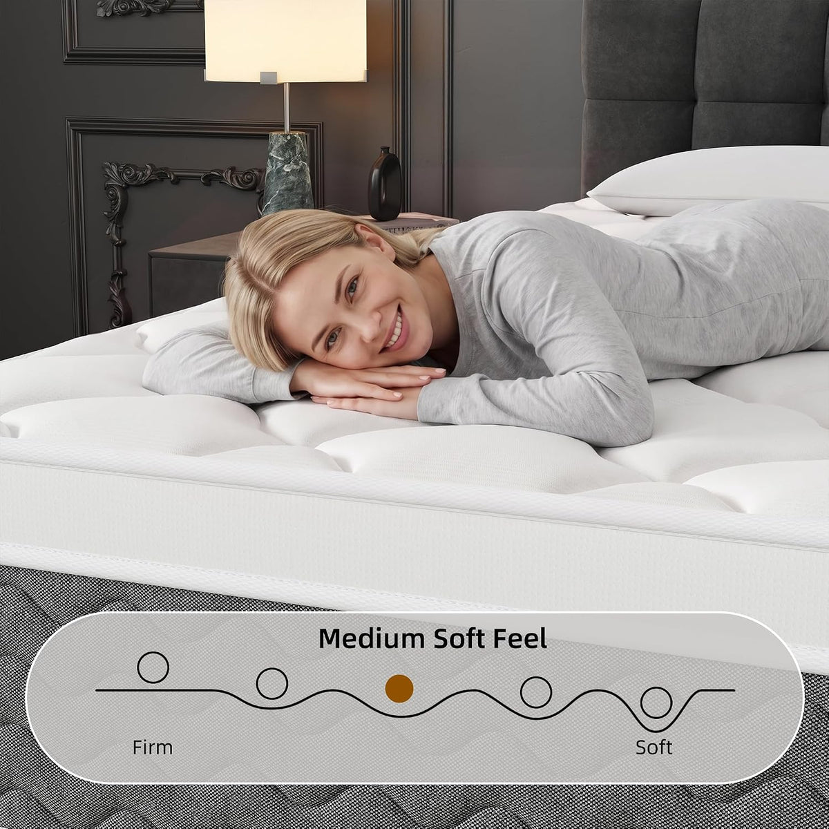 Gray Queen Mattress, 12 Inch Queen Size Hybrid Memory Foam Mattress