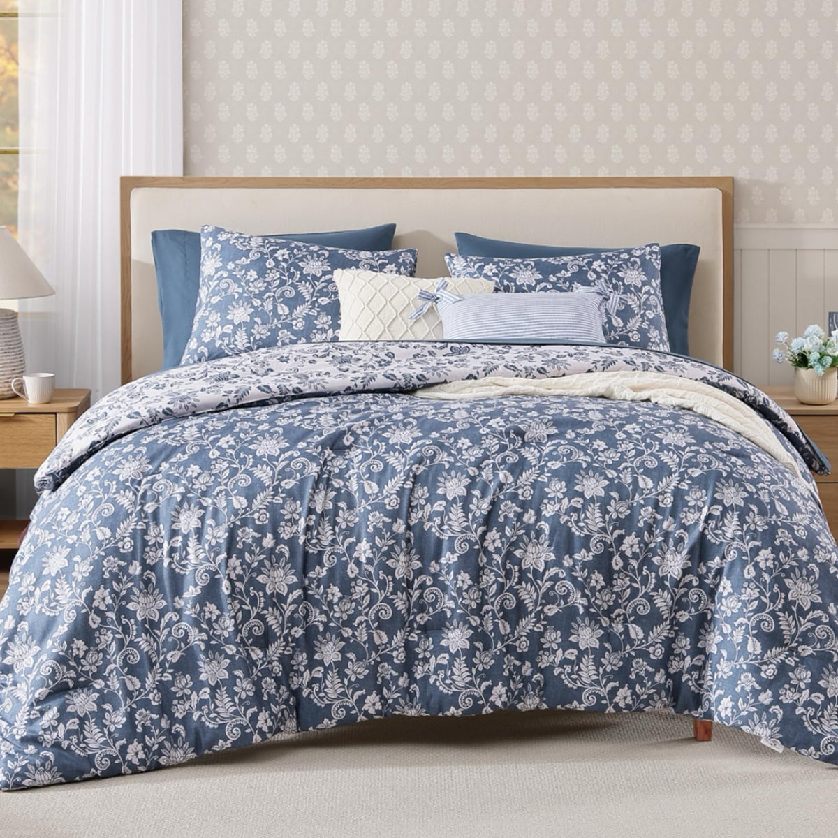 BLOOMHAVEN Full Size Comforter Sets-7 Pieces Rose Floral Bed in a Bag