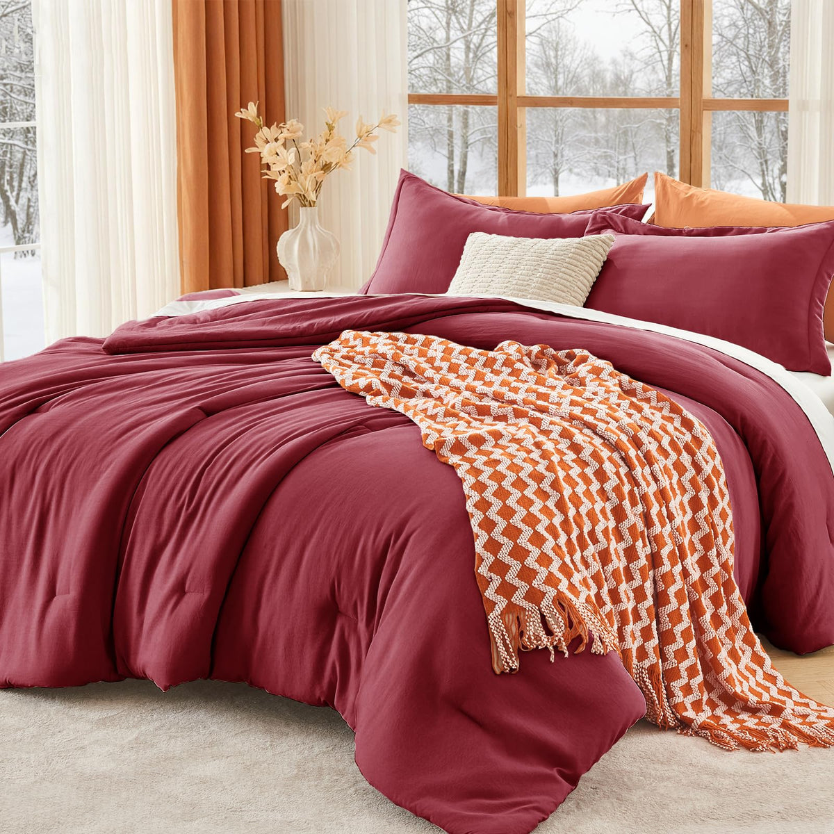 MUXHOMO Queen Size Comforter Set Beige, 3 Piece Solid Bedding for All Seasons, Warm Down Alternative Bed Set Includes 1 Lightweight Comforter (90"x90") and 2 Pillowshams (20"x26")