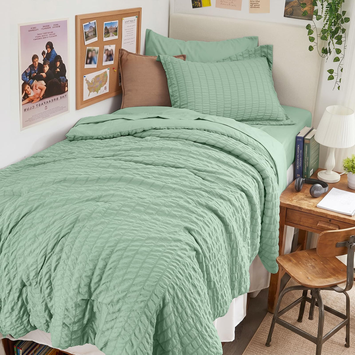 HYMOKEGE Queen Comforter Set Seersucker 7 Pieces, All Season Luxury Bed in a Bag for Bedroom, Bedding Set with Comforters, Sheets, Pillowcases & Shams, Dark Grey