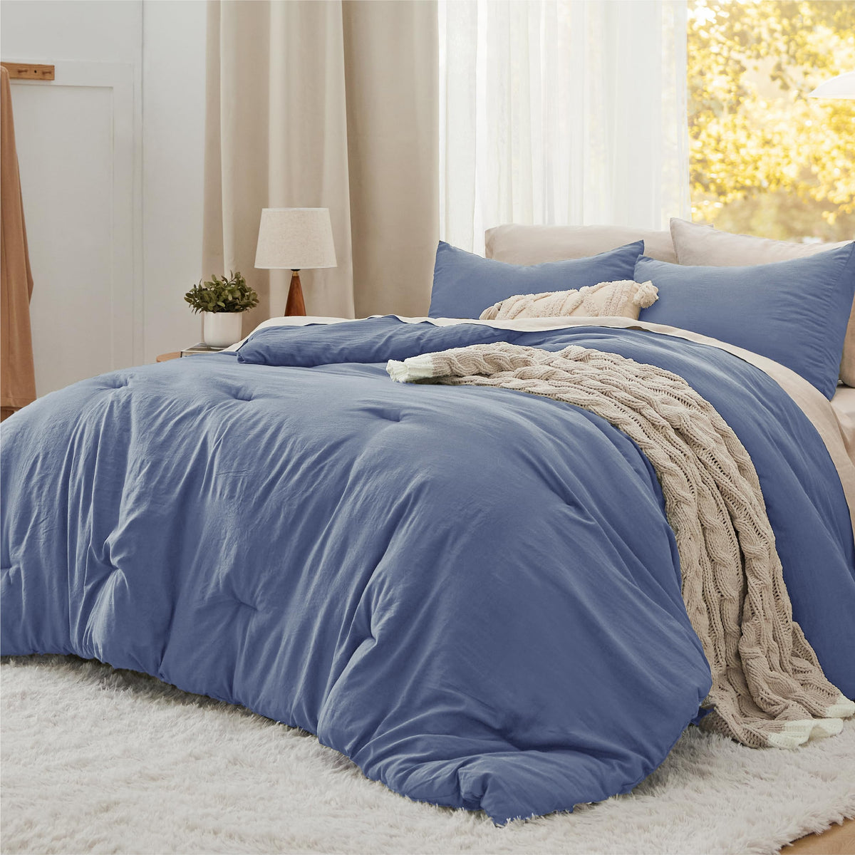 Bedsure King Comforter Set Prewashed Soft Bedding Set 3Pcs White 104"x90"