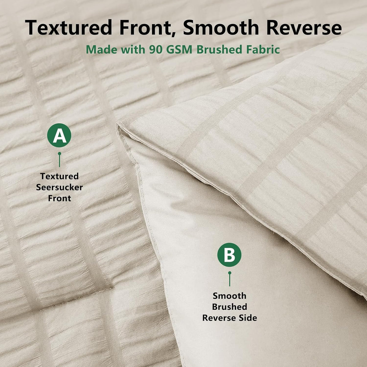 HIMEET Queen Comforter Set, 7-Piece Seersucker Bed in a Bag, Beige