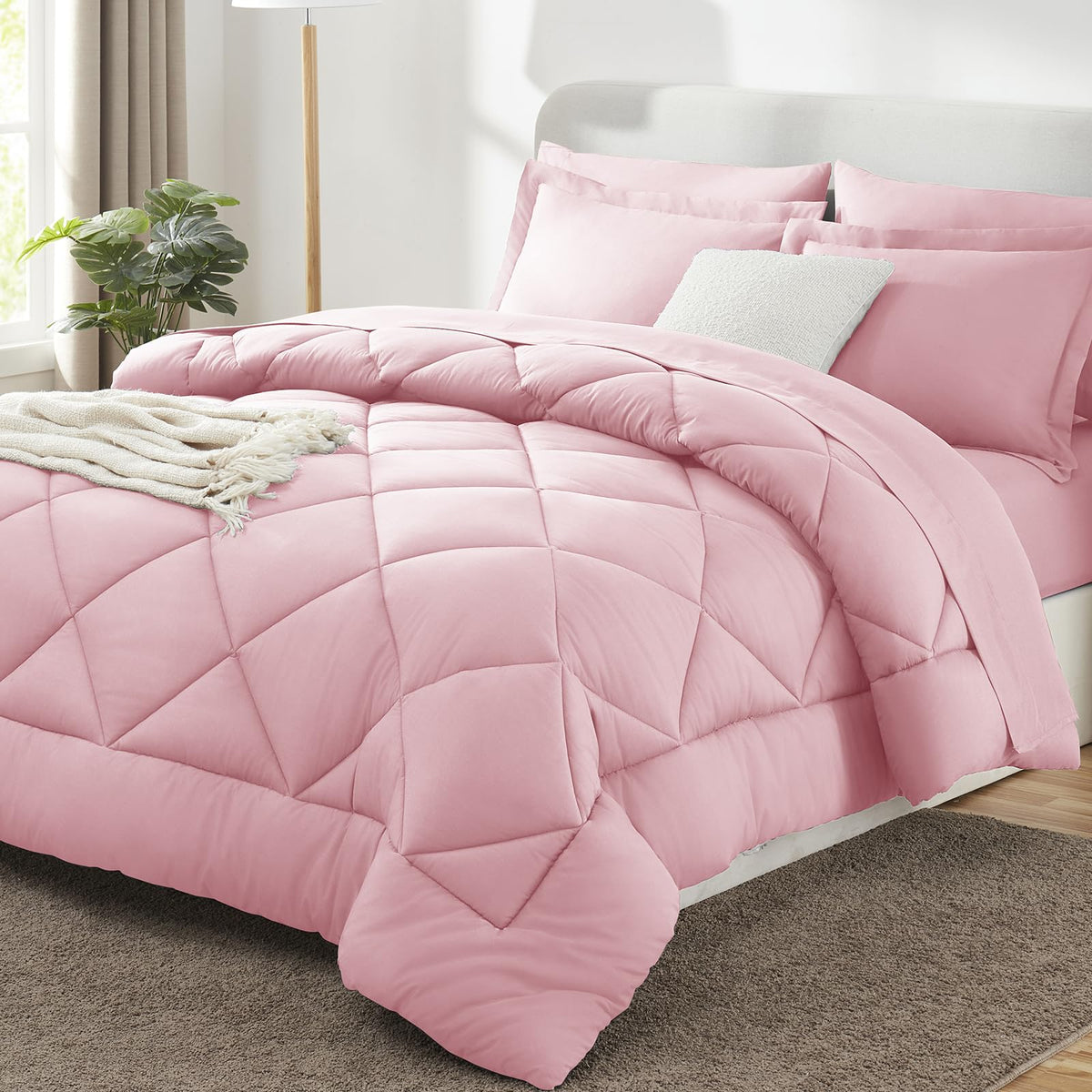 CozyLux Queen Comforter Set 88"x88" Dark Grey - 7 Piece Bed in a Bag