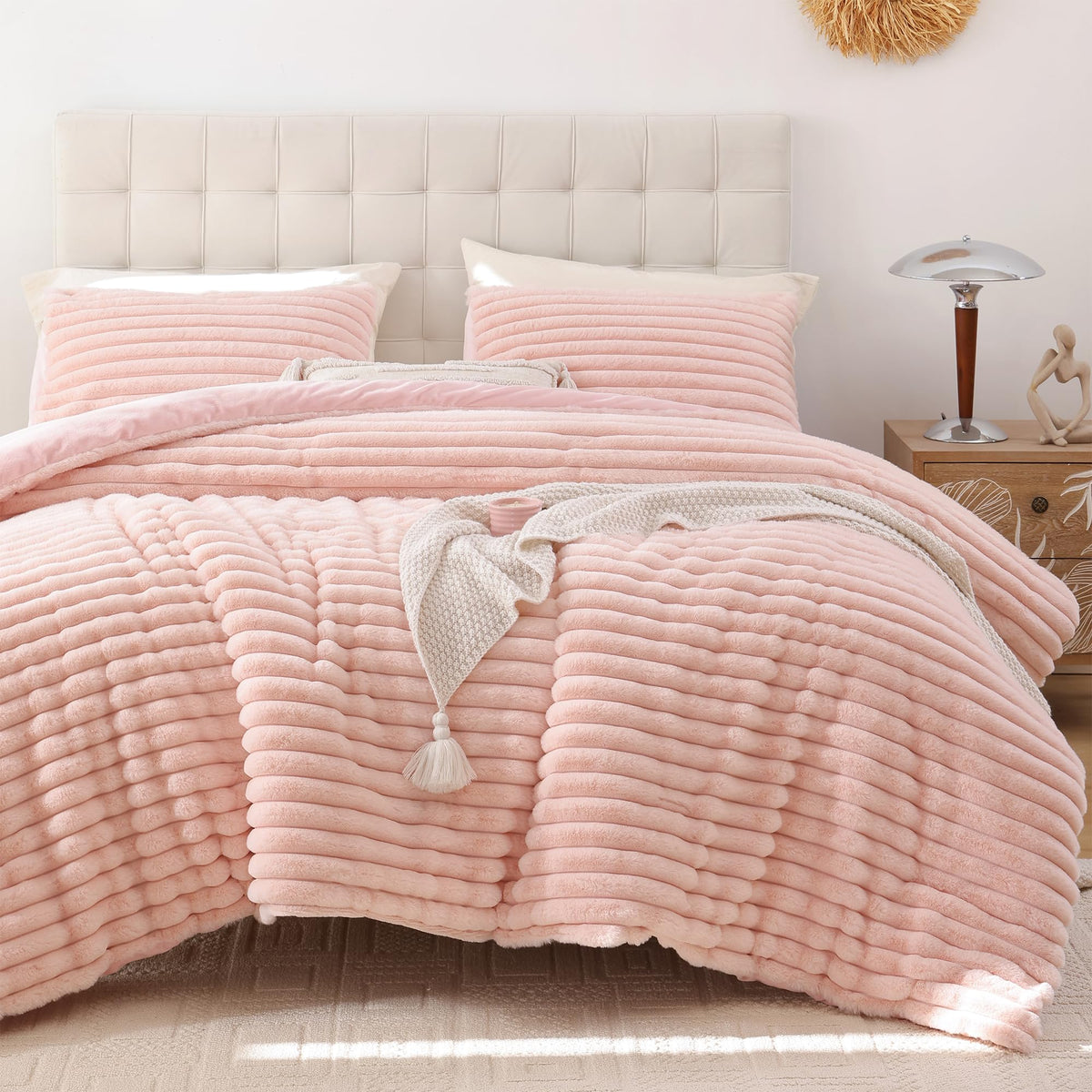 Smoofy Fluffy Queen Size Comforter 3 PCS - Tie Dye Grey Fleece Bedding Set