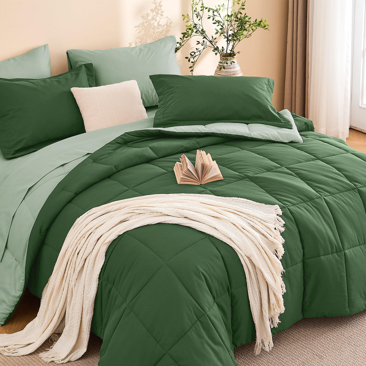 MUXHOMO Queen Comforter Set with Sheets Brown - 7 Pieces Bed in a Bag
