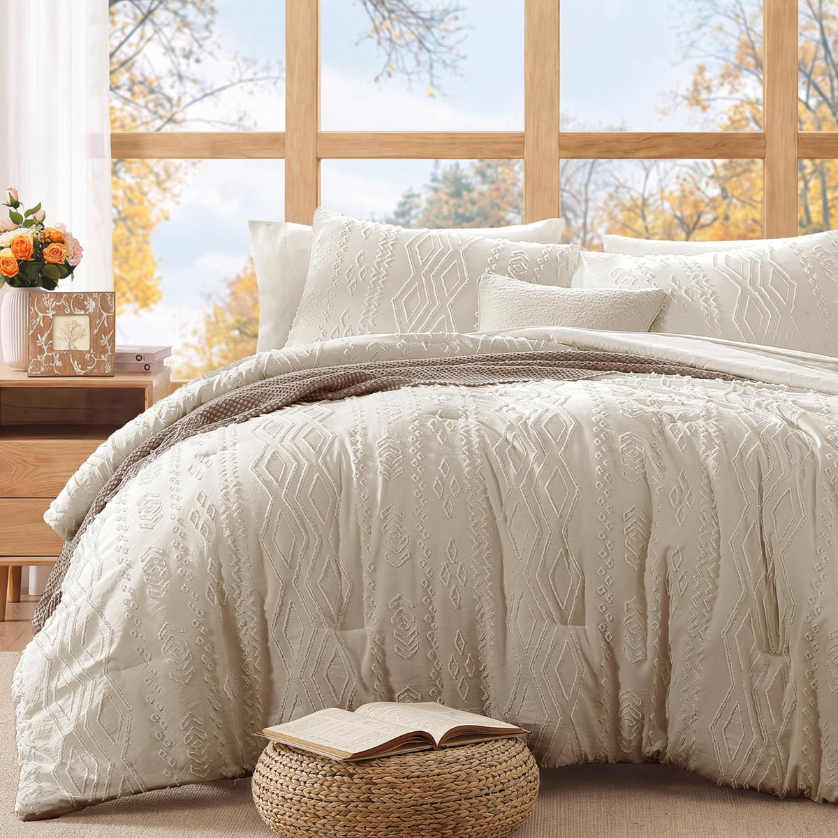 Queen Size Comforter Set- 7 Pieces Tufted Bed in a Bag Queen Bedding Sets