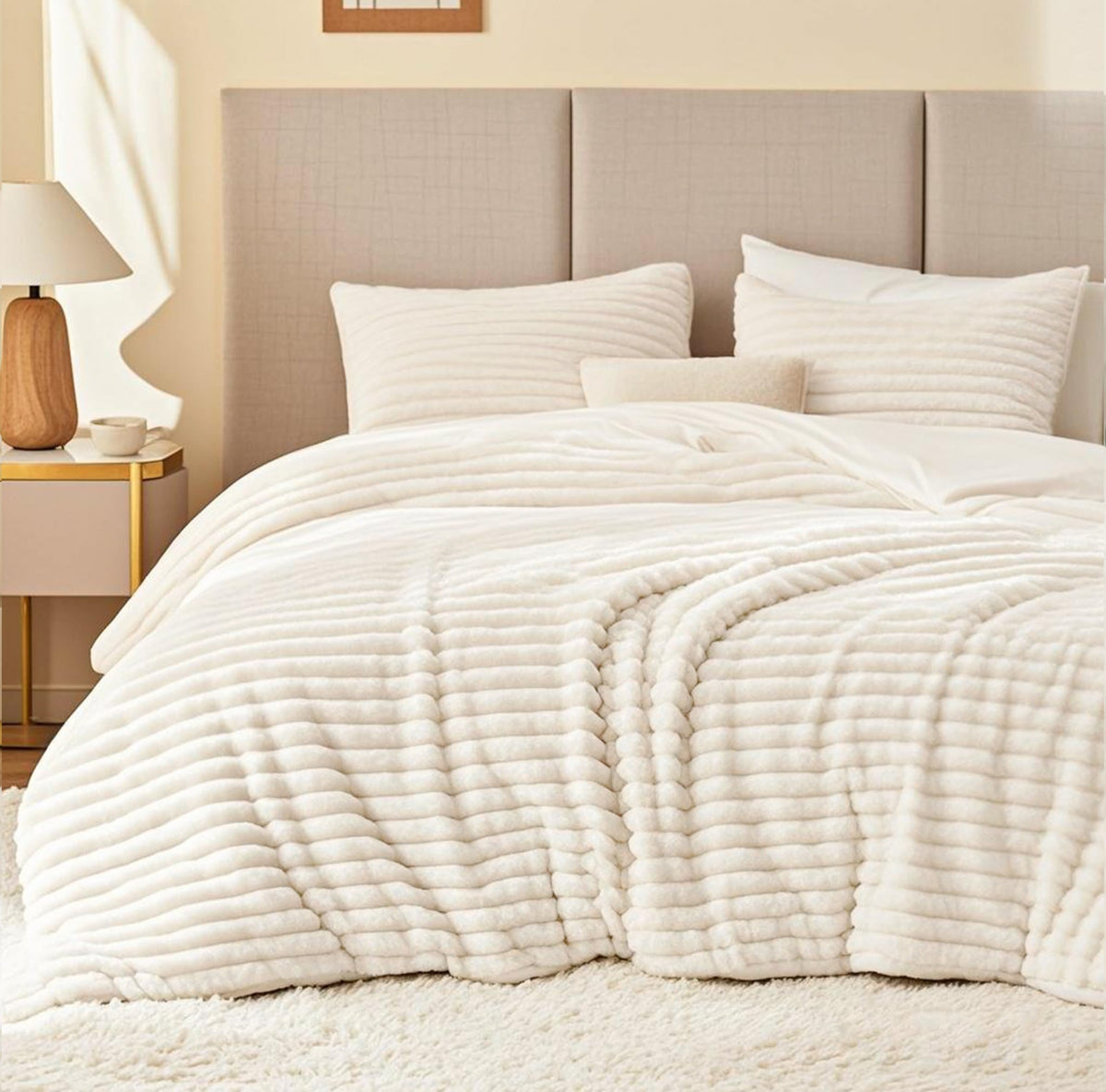 EXQ Home Fluffy Comforter Set Queen Size,3 Pieces Bed Set,Black