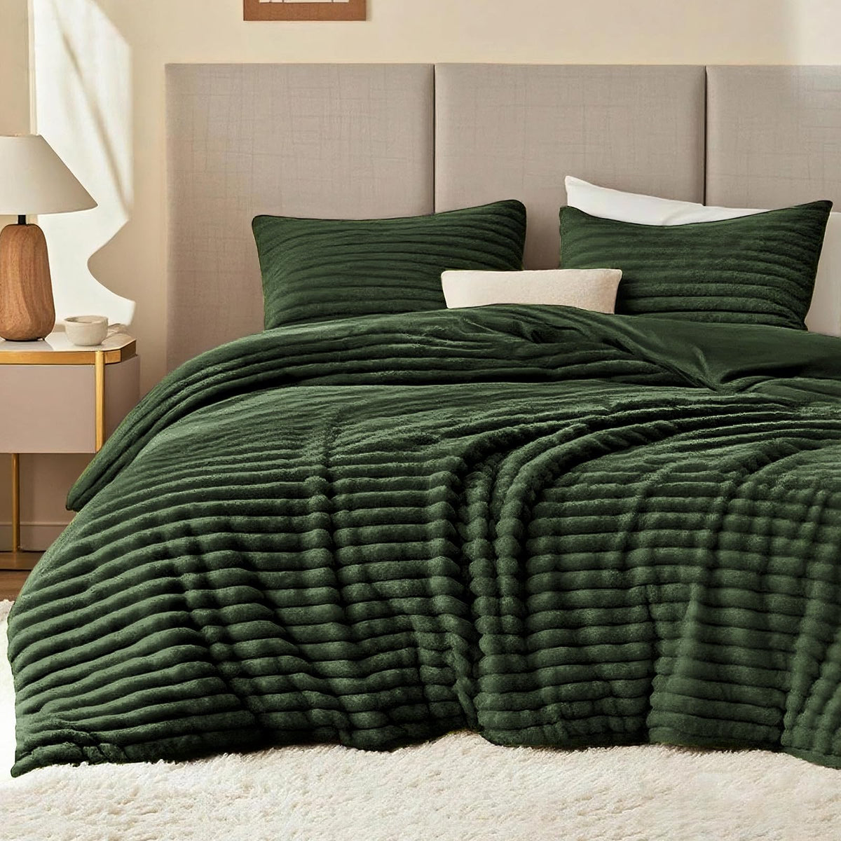 EXQ Home Fluffy Comforter Set Queen Size,3 Pieces Bed Set,Black