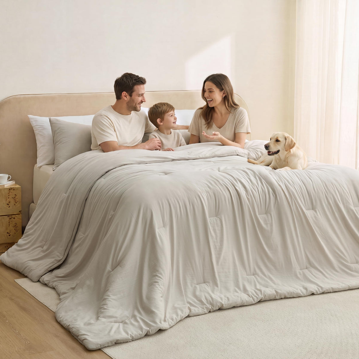 Bedsure Queen Comforter Set Prewashed Soft Bedding Set 3Pcs Beige 90"x90"