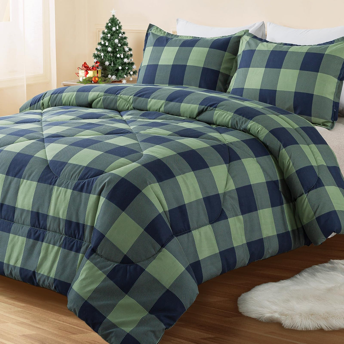 Andency Checkered Comforter Full, Black and White Gingham Plaid Bedding Set