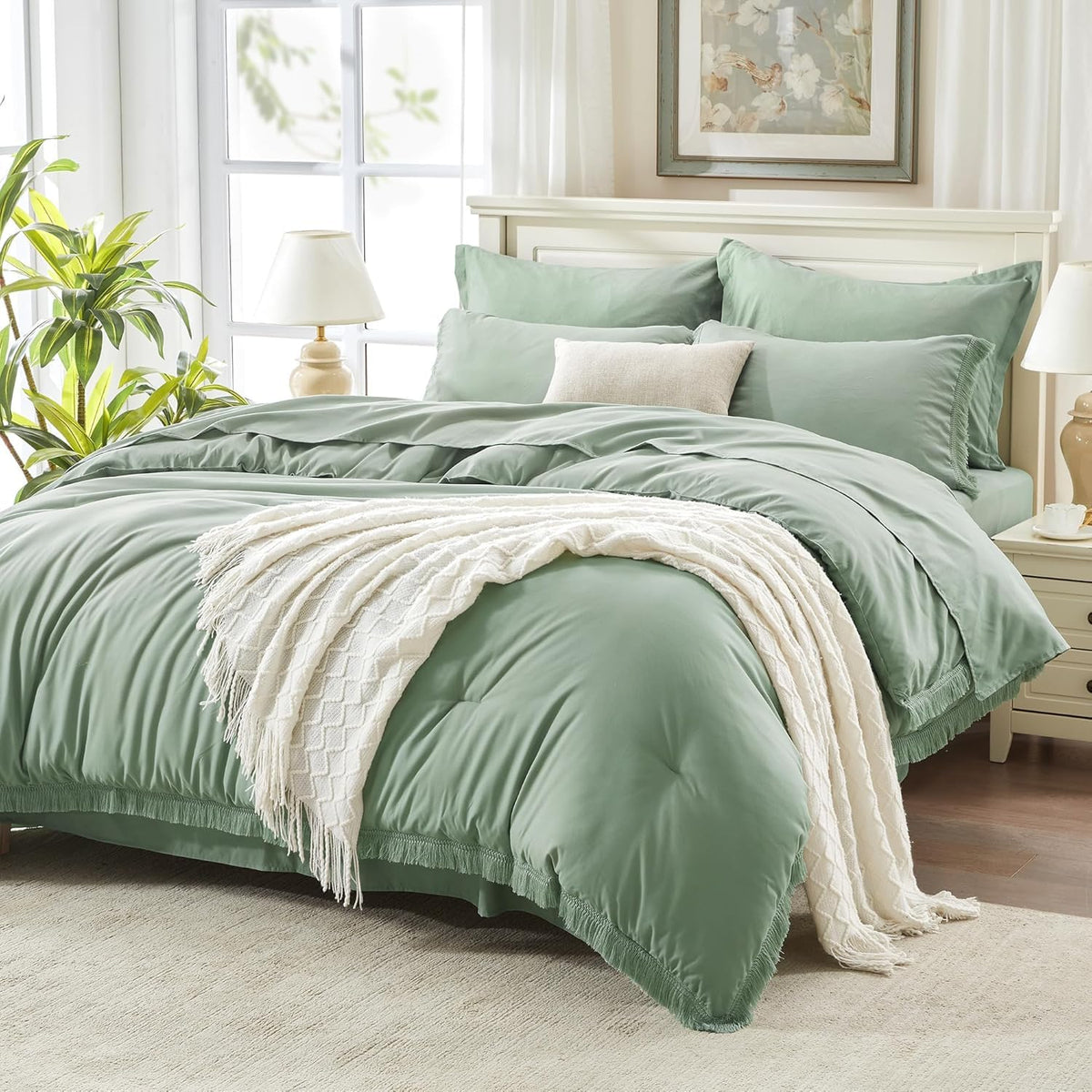 Andency King Comforter Set, 7 Pieces Beige Bedding