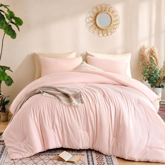 weigelia Pink Comforter Set Queen Size, All Season Lightweight Bedding Set