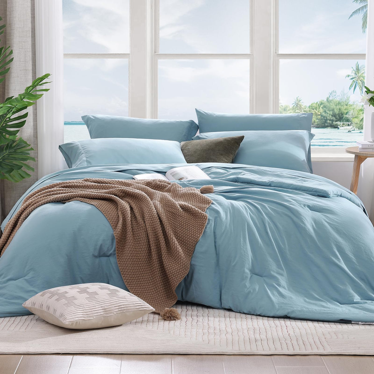 Queen Comforter Set-7 Pieces Soft Prewashed Bed in a Bag Queen Bedding Sets