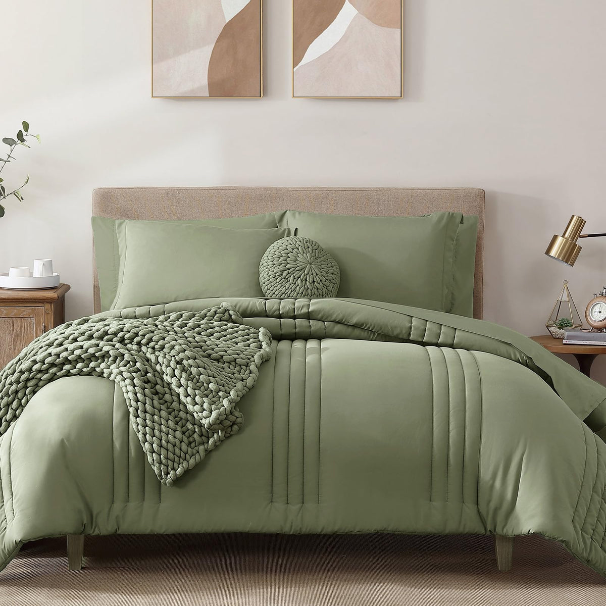 Full Size Comforter Sets-7 Pieces Sage Soft Bed in a Bag Full Bedding Sets