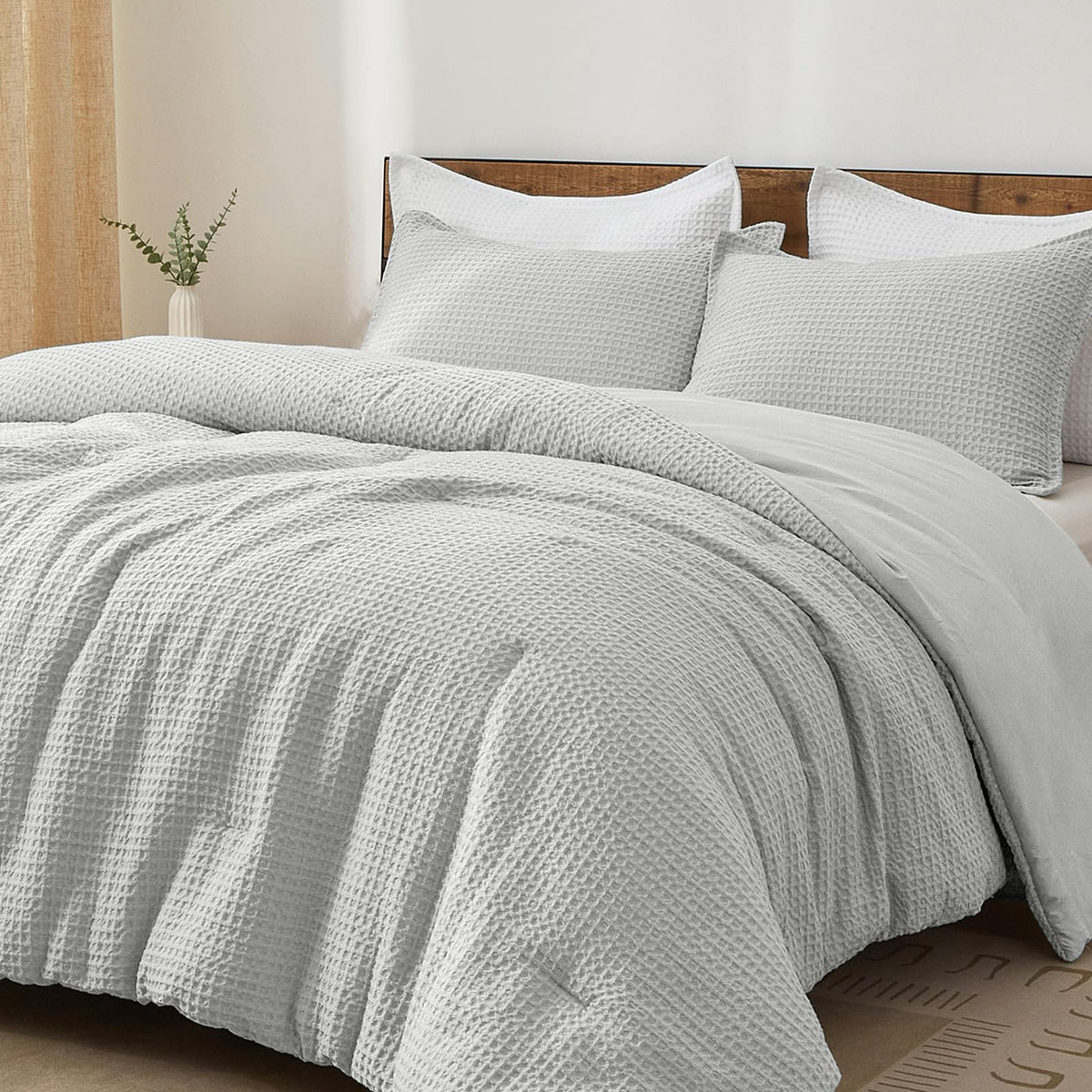 PHF Ultra Soft Waffle Comforter Set 3 Pieces Queen, Linen
