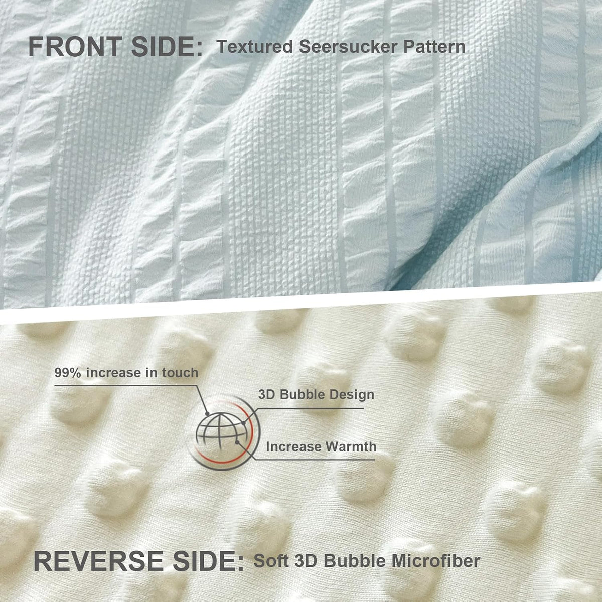 tohrisa Boho Comforter Set Full Size Striped Pleats Bohemian Seersucker Bedding Set All Season Soft Cozy 3 Pieces Quilt with 2 Pillowcases(80"X90" Light Blue)