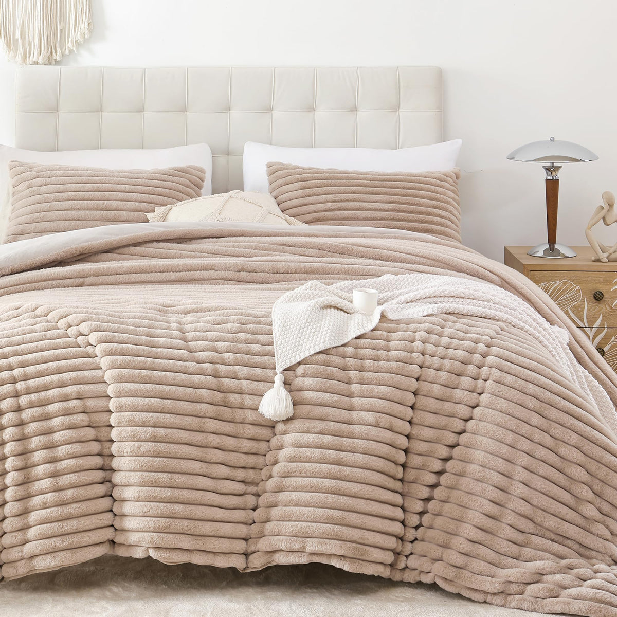 Smoofy Fluffy Queen Size Comforter 3 PCS - Tie Dye Grey Fleece Bedding Set