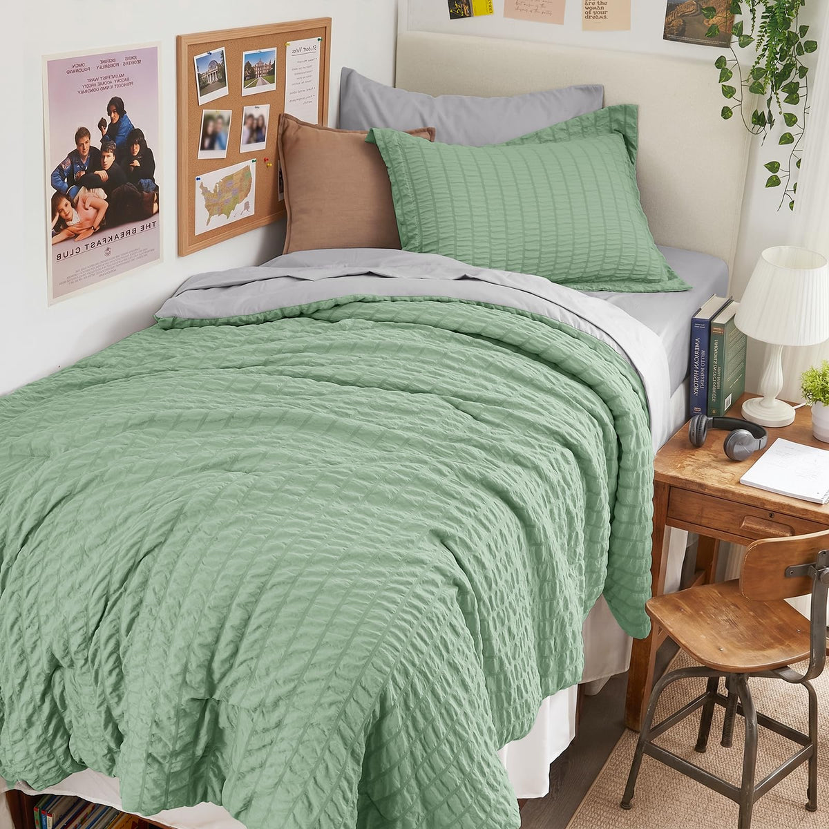 HYMOKEGE Queen Comforter Set Seersucker 7 Pieces, All Season Luxury Bed in a Bag for Bedroom, Bedding Set with Comforters, Sheets, Pillowcases & Shams, Dark Grey