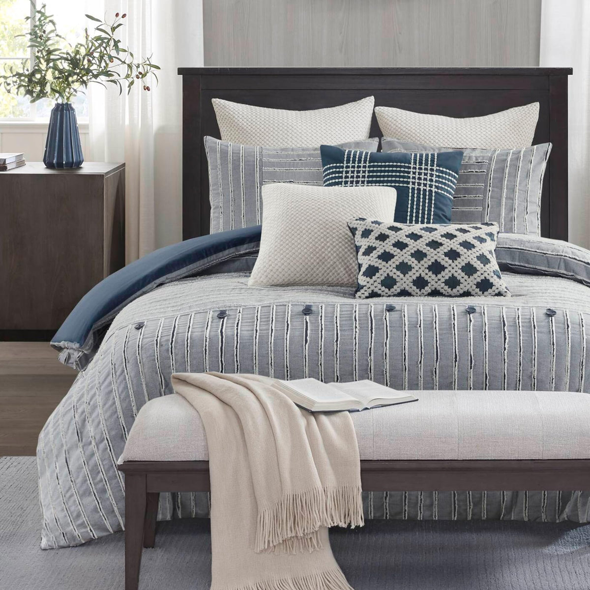 Madison Park Farmhouse King Cotton Comforter Set with Removable Cover, 9pc