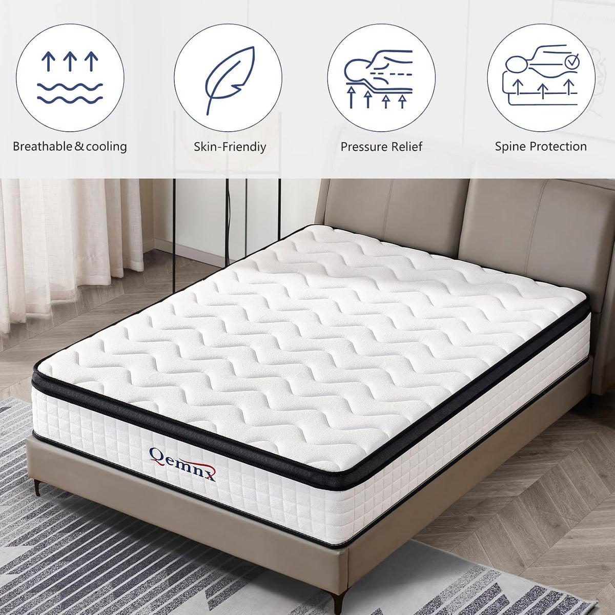 12 Inch Queen New Hybrid Mattress, Medium Firm, Reinforced Edge