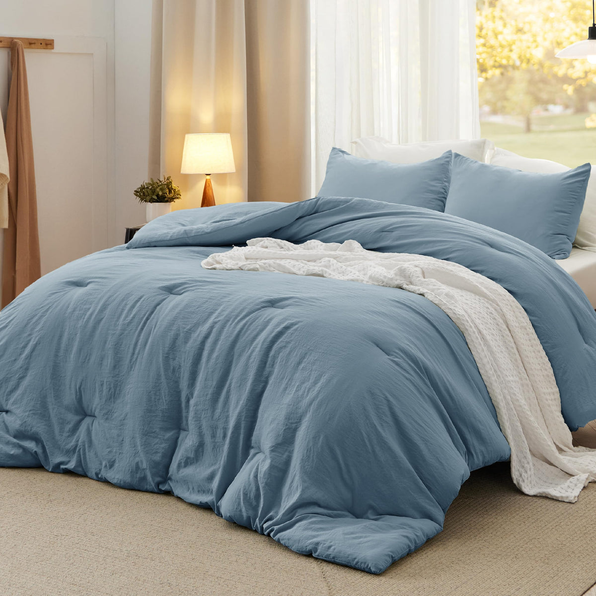 Bedsure King Comforter Set Prewashed Soft Bedding Set 3Pcs White 104"x90"