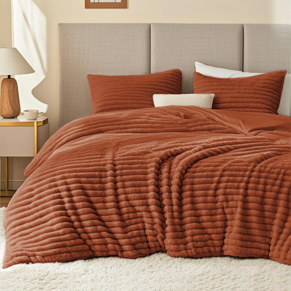 EXQ Home Fluffy Comforter Set Queen Size,3 Pieces Bed Set,Black