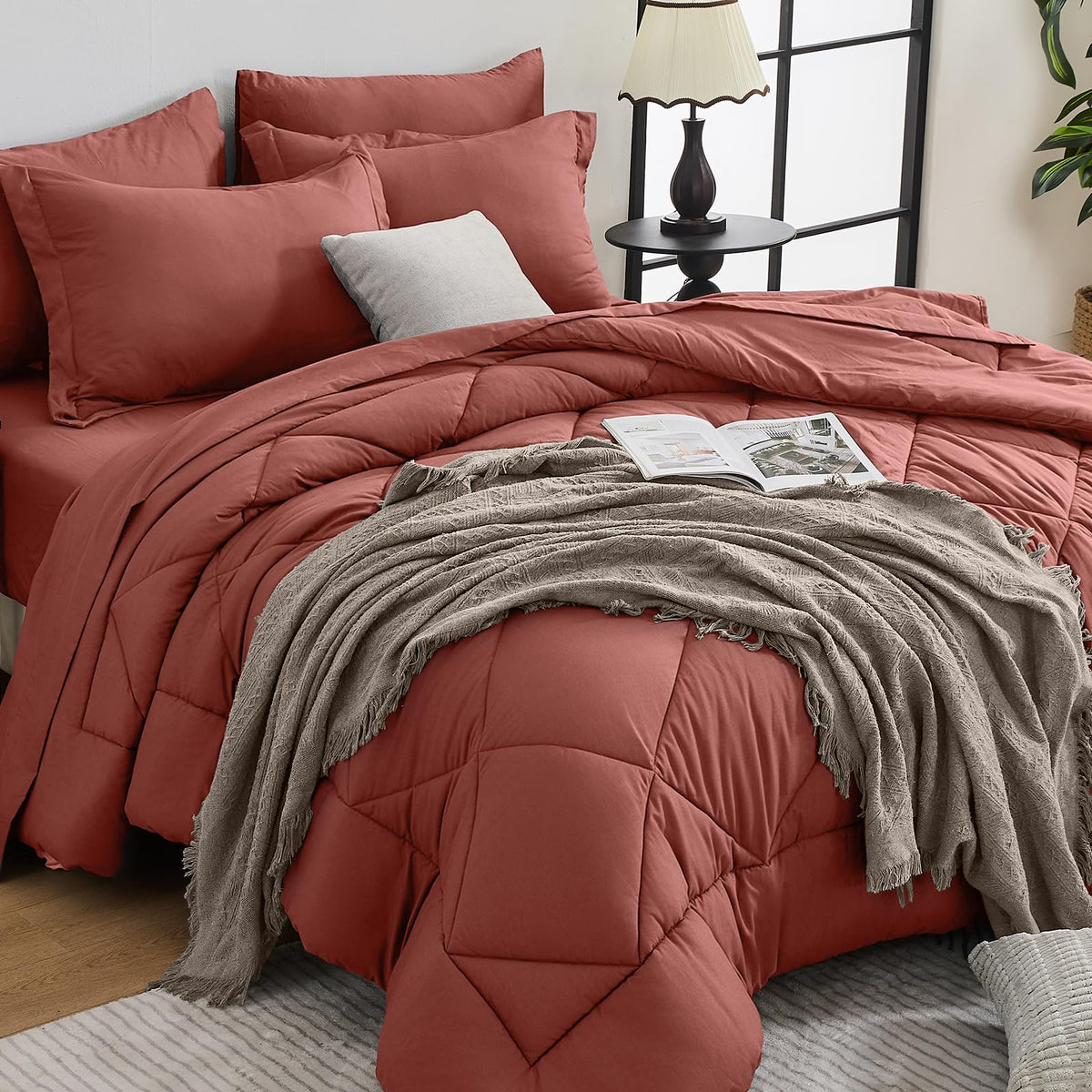 HEVUMYI 7-Piece Queen Comforter Set, Dark Grey Bed in a Bag