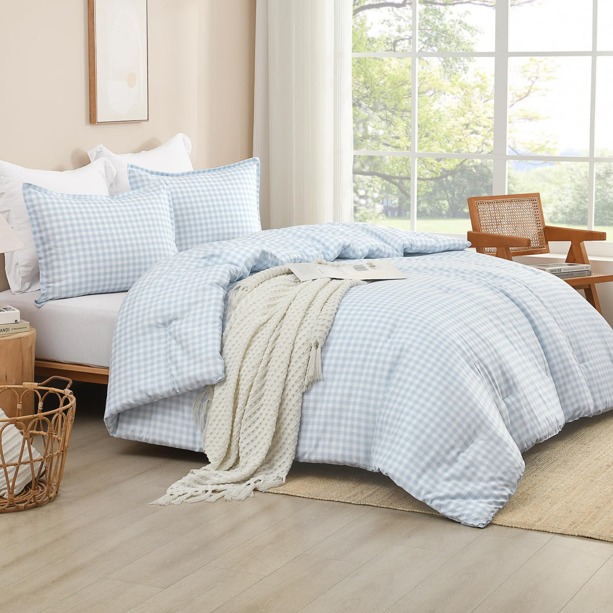 Andency Checkered Comforter Full, Black and White Gingham Plaid Bedding Set