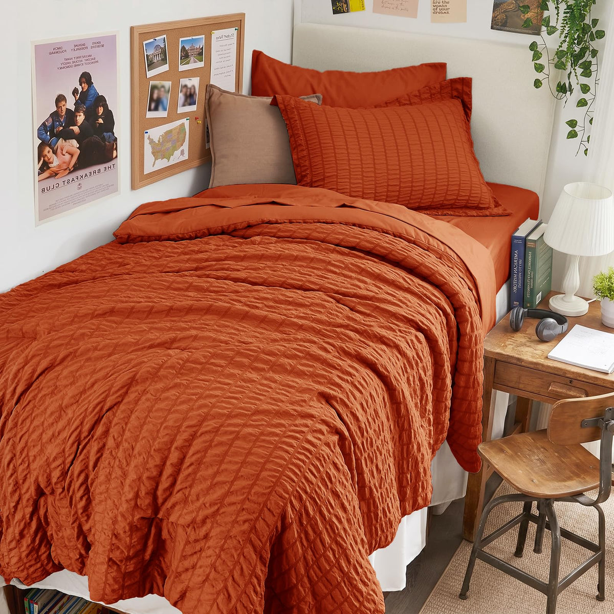 HYMOKEGE Queen Comforter Set Seersucker 7 Pieces, All Season Luxury Bed in a Bag for Bedroom, Bedding Set with Comforters, Sheets, Pillowcases & Shams, Dark Grey