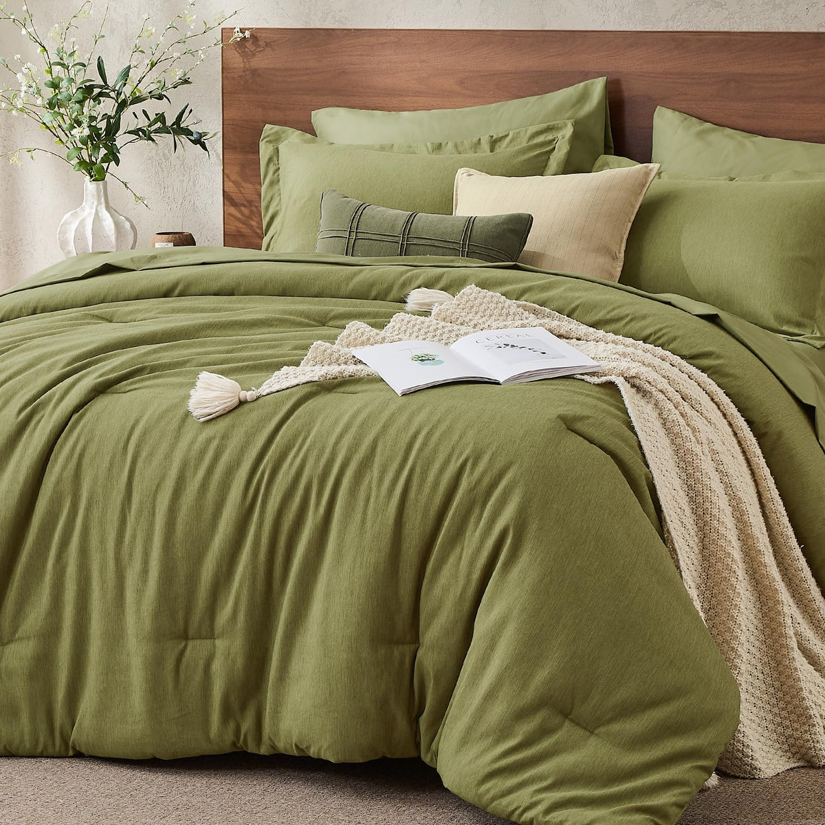 JOLLYVOGUE Grey Queen Comforter Set, Cationic Dyeing Bed in a Bag Queen 7 Pieces, Double-Tone Bedding Set with Down Alternative Comforter, Sheets, Pillowcases & Shams