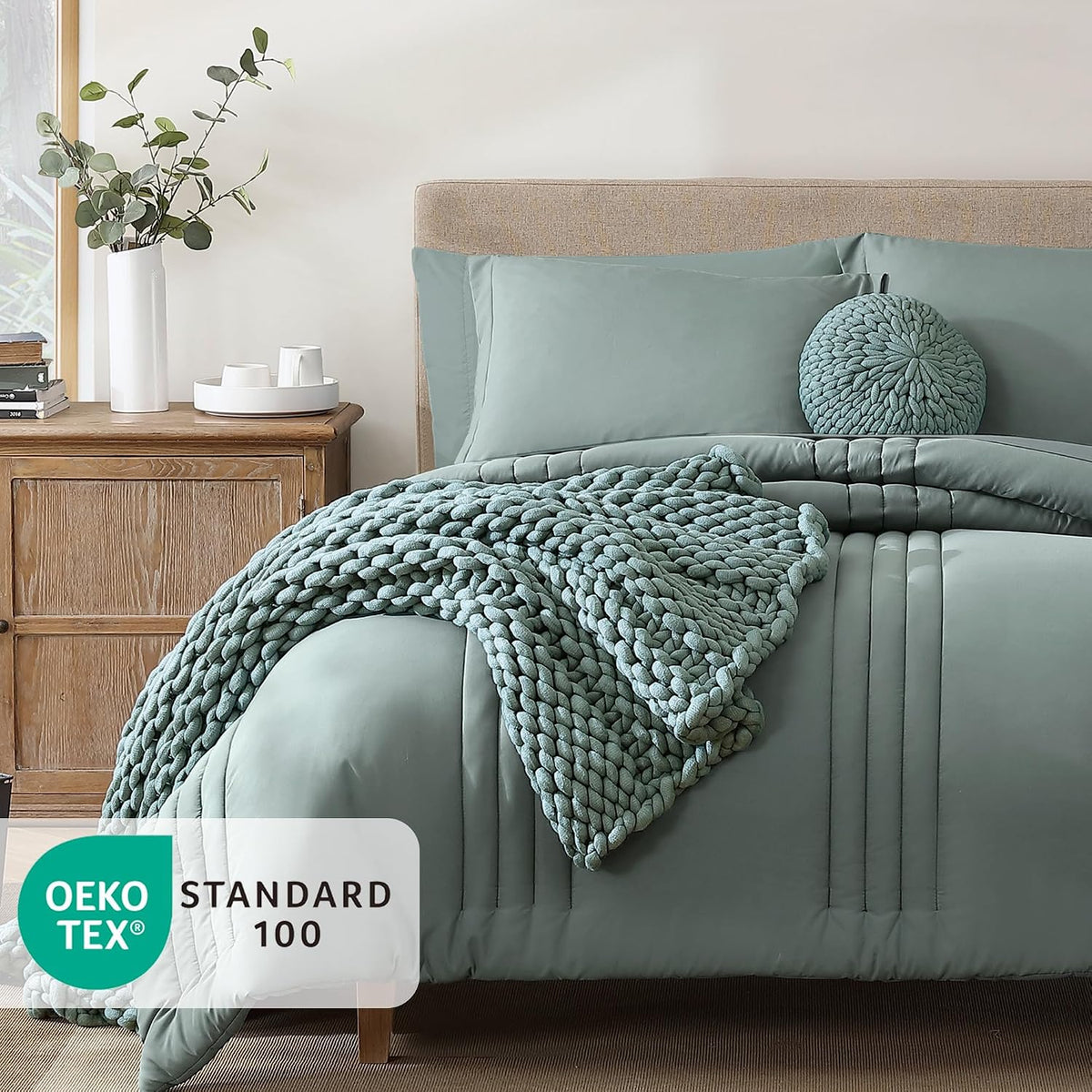 Full Size Comforter Sets-7 Pieces Sage Soft Bed in a Bag Full Bedding Sets