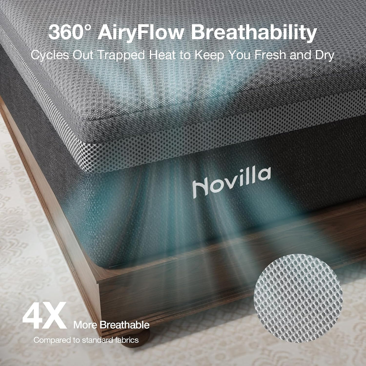 Novilla AiryFlow Graphene Queen Mattress 14 Inch, Cooling Memory Foam