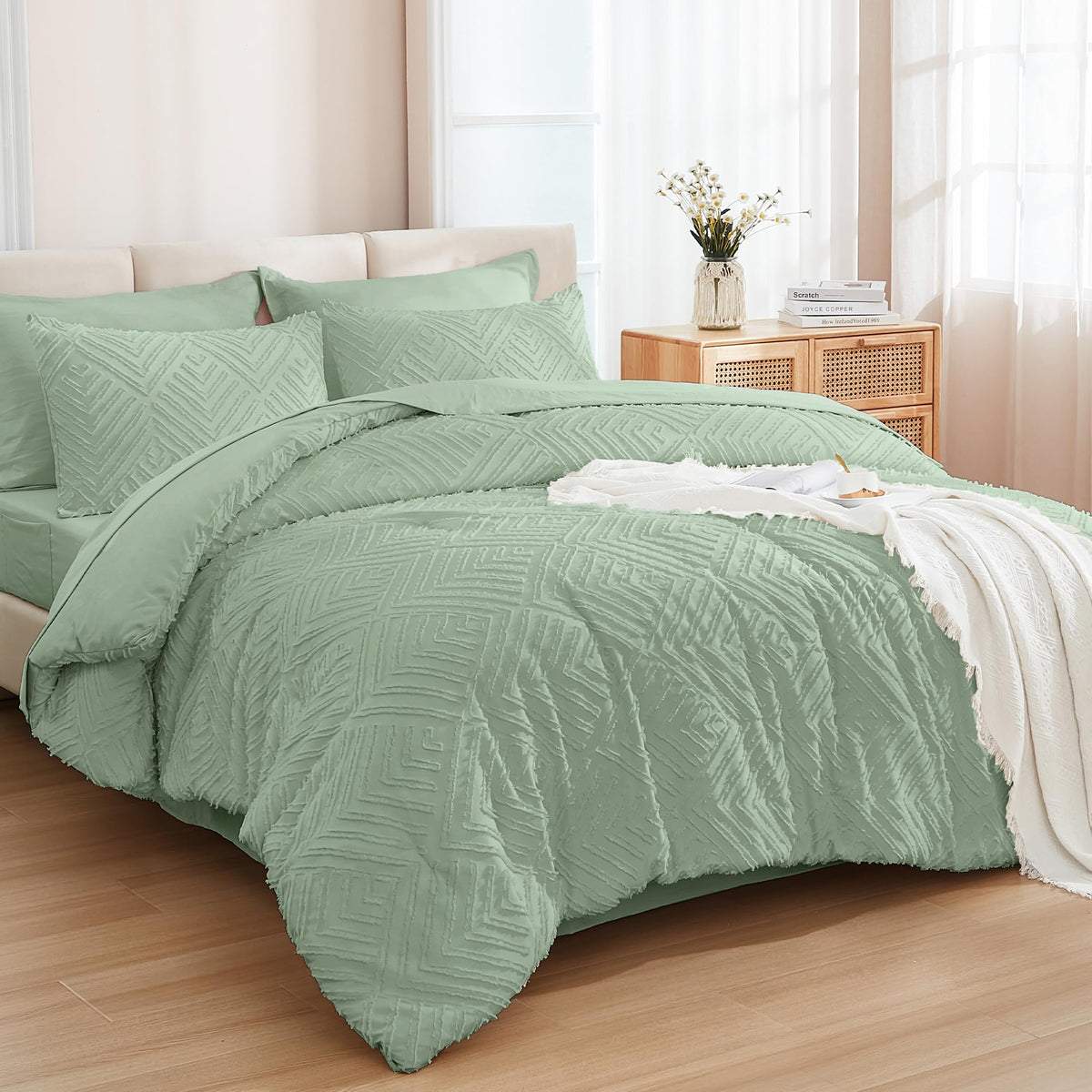 Andency King Size Comforter Set, Dark Emerald Green, 7 Pieces