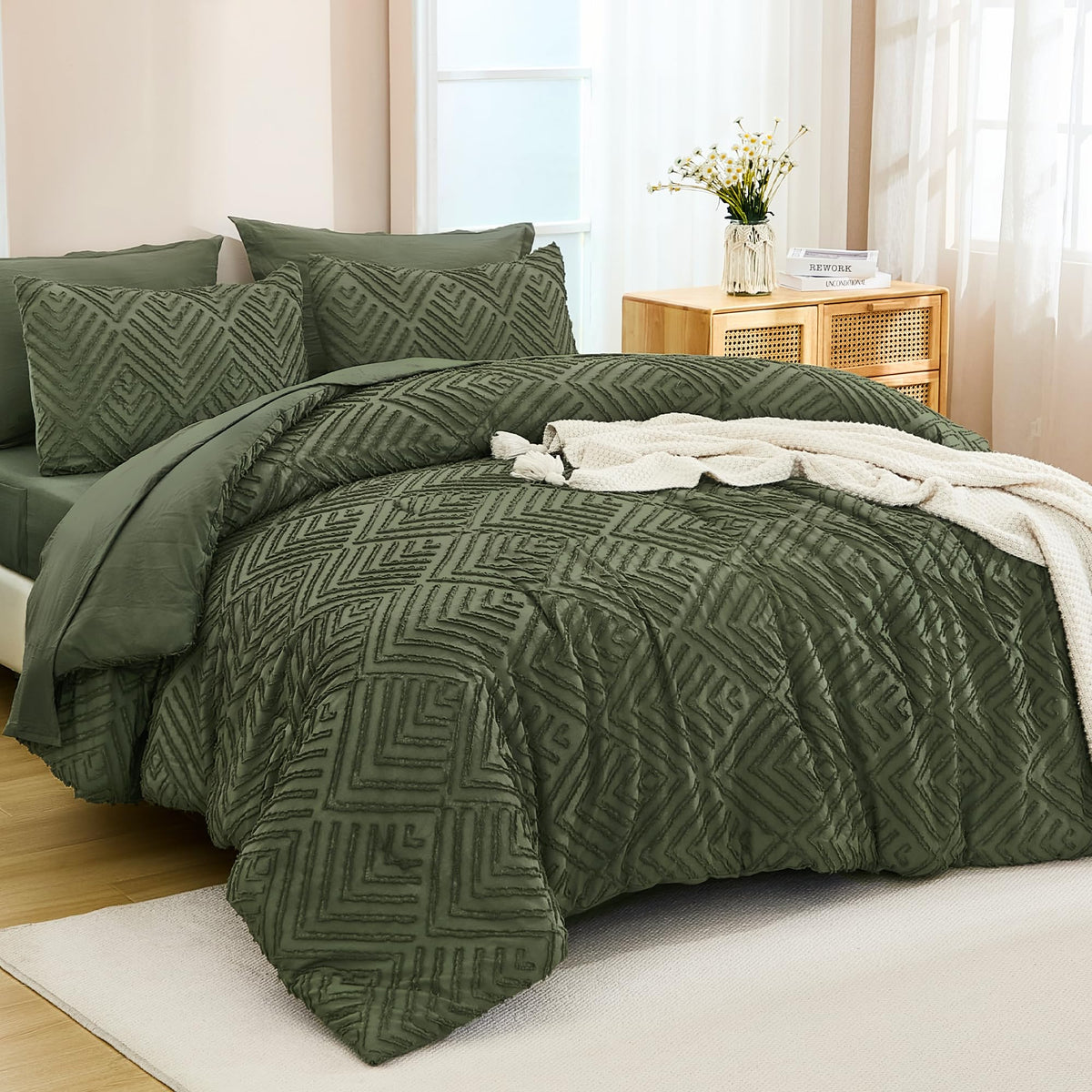 Andency King Size Comforter Set, Dark Emerald Green, 7 Pieces