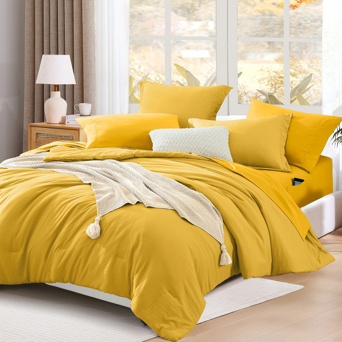 Queen Comforter Set-7 Pieces Soft Prewashed Bed in a Bag Queen Bedding Sets
