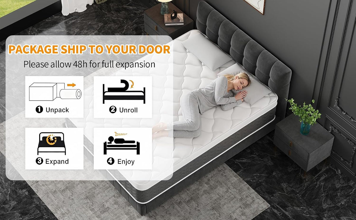 Gray Queen Mattress, 12 Inch Queen Size Hybrid Memory Foam Mattress