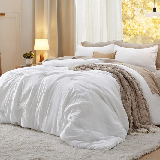 Bedsure King Comforter Set Prewashed Soft Bedding Set 3Pcs White 104"x90"