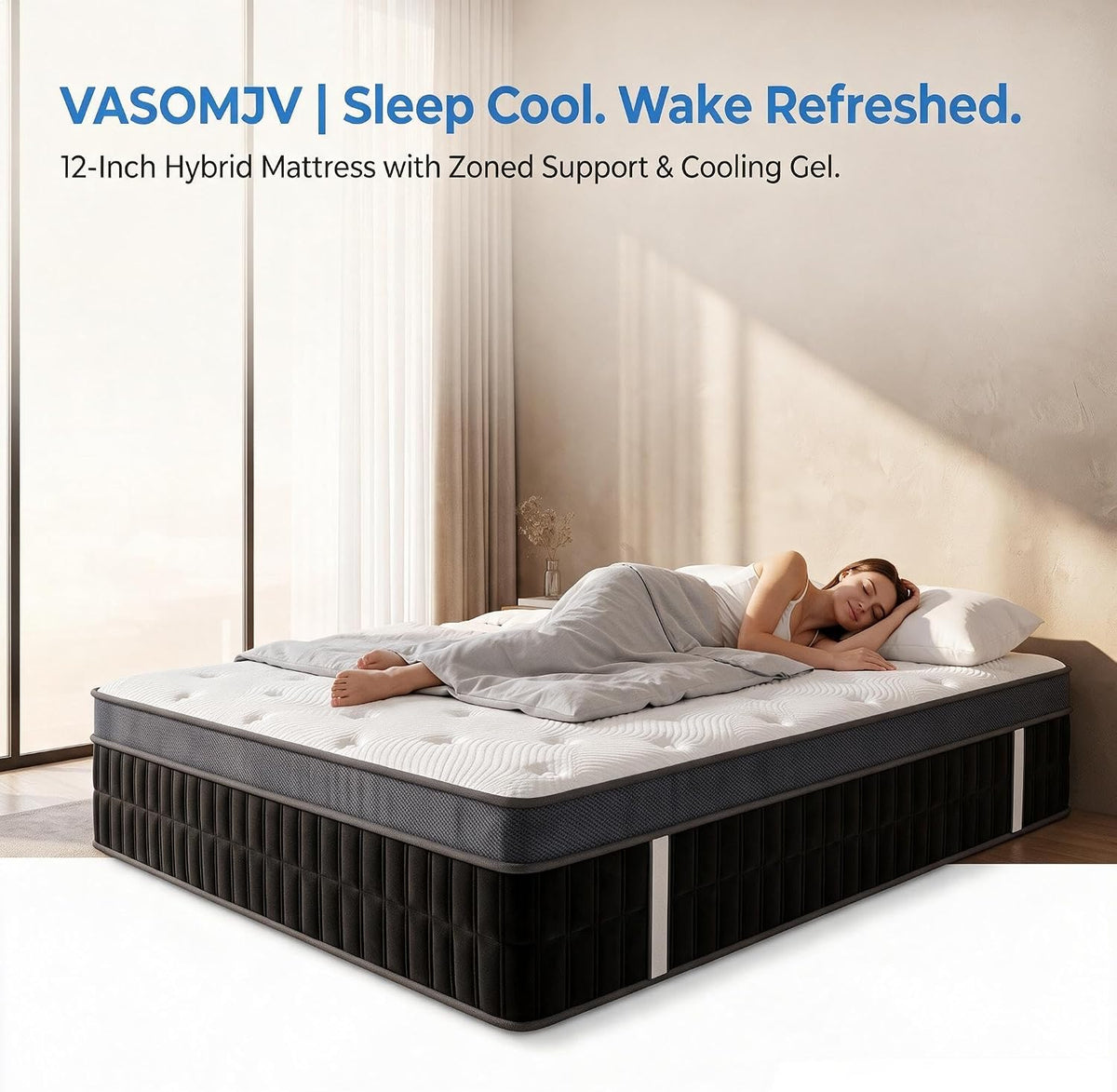 Queen Mattress 12 Inch, Medium Firm Hybrid with Pocket Coils & Cooling Gel