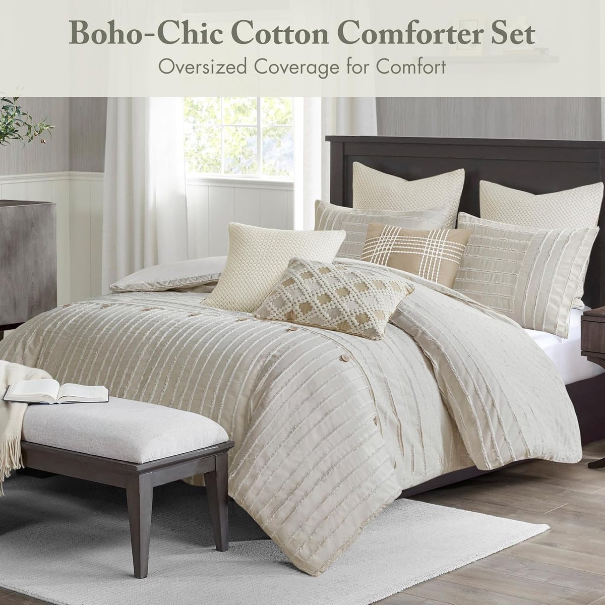 Madison Park Farmhouse King Cotton Comforter Set with Removable Cover, 9pc