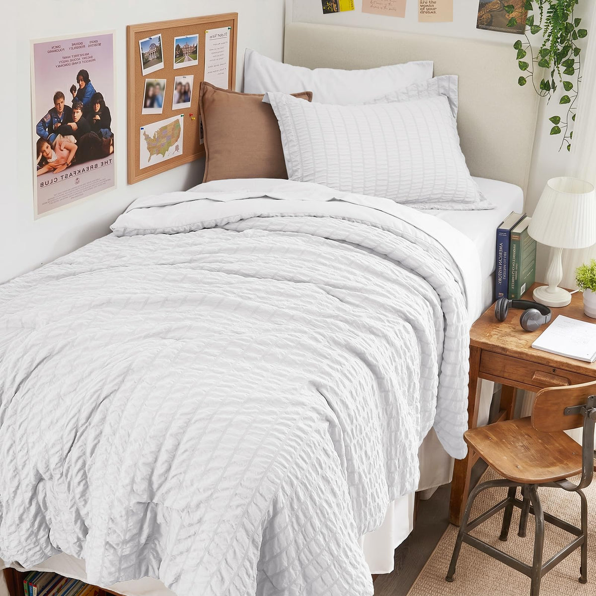 HYMOKEGE Queen Comforter Set Seersucker 7 Pieces, All Season Luxury Bed in a Bag for Bedroom, Bedding Set with Comforters, Sheets, Pillowcases & Shams, Dark Grey