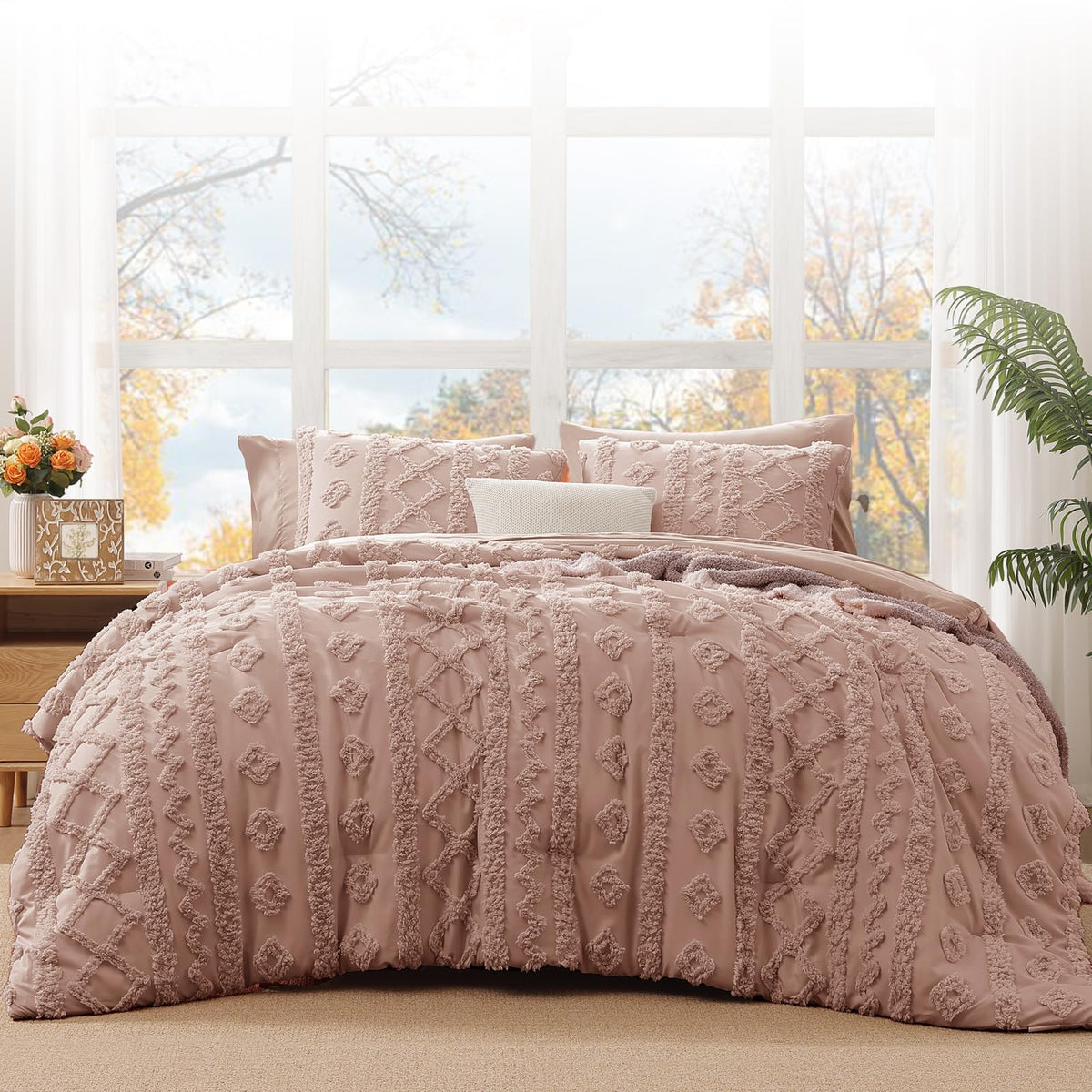 Queen Size Comforter Set- 7 Pieces Tufted Bed in a Bag Queen Bedding Sets