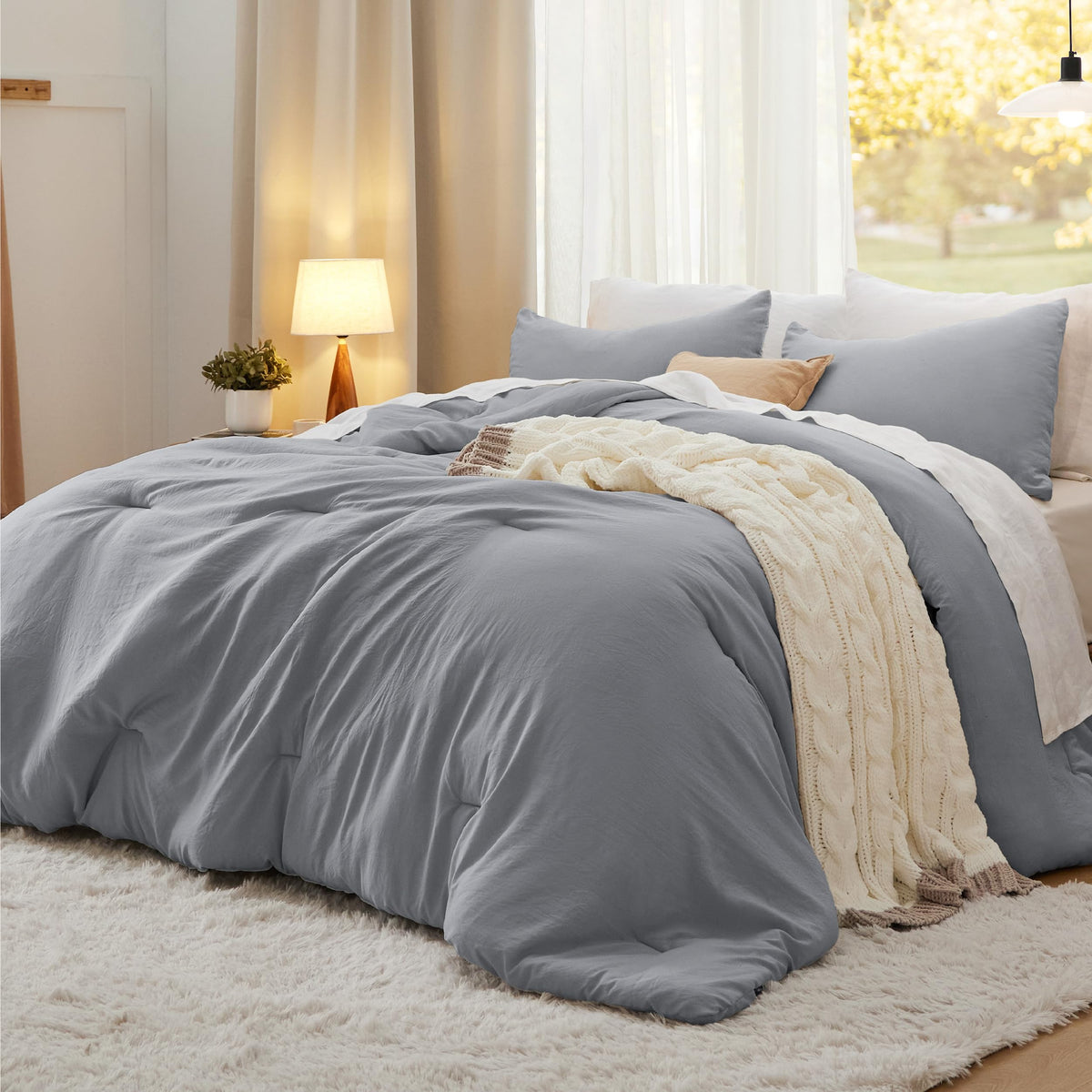 Bedsure King Comforter Set Prewashed Soft Bedding Set 3Pcs White 104"x90"