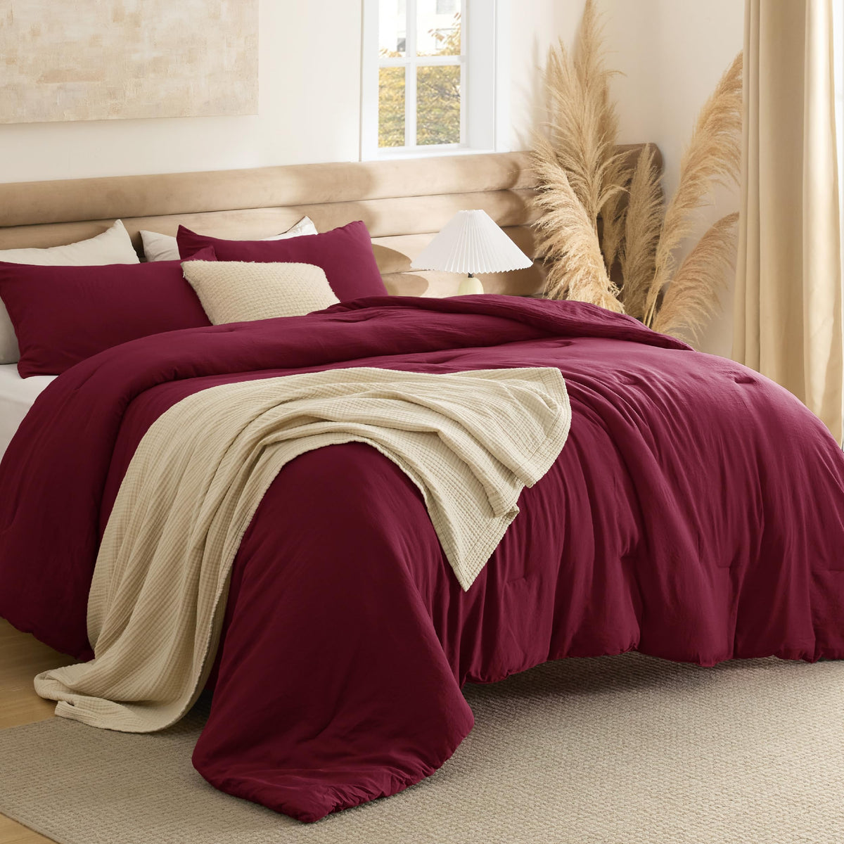 Bedsure Oversized King Comforter Prewashed Bedding Set 3Pcs Beige 120"x98"