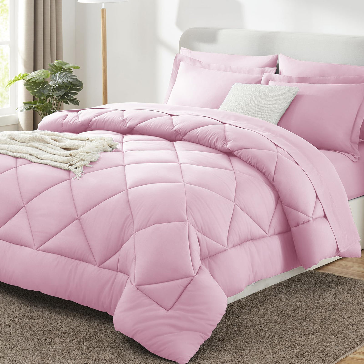 CozyLux Queen Comforter Set 88"x88" Dark Grey - 7 Piece Bed in a Bag