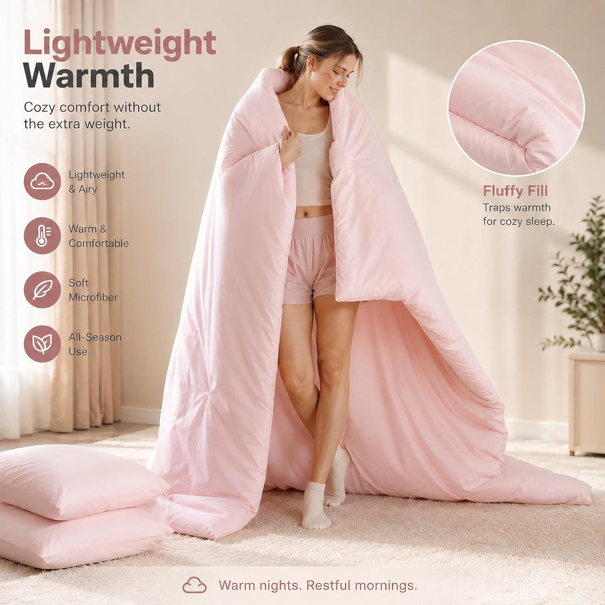 weigelia Pink Comforter Set Queen Size, All Season Lightweight Bedding Set