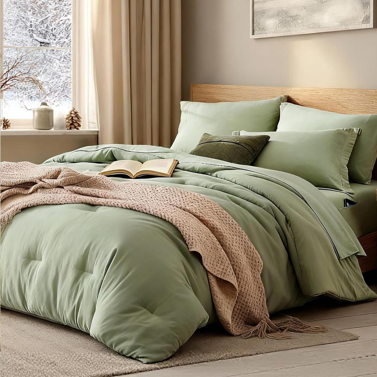 Queen Comforter Set-7 Pieces Soft Prewashed Bed in a Bag Queen Bedding Sets