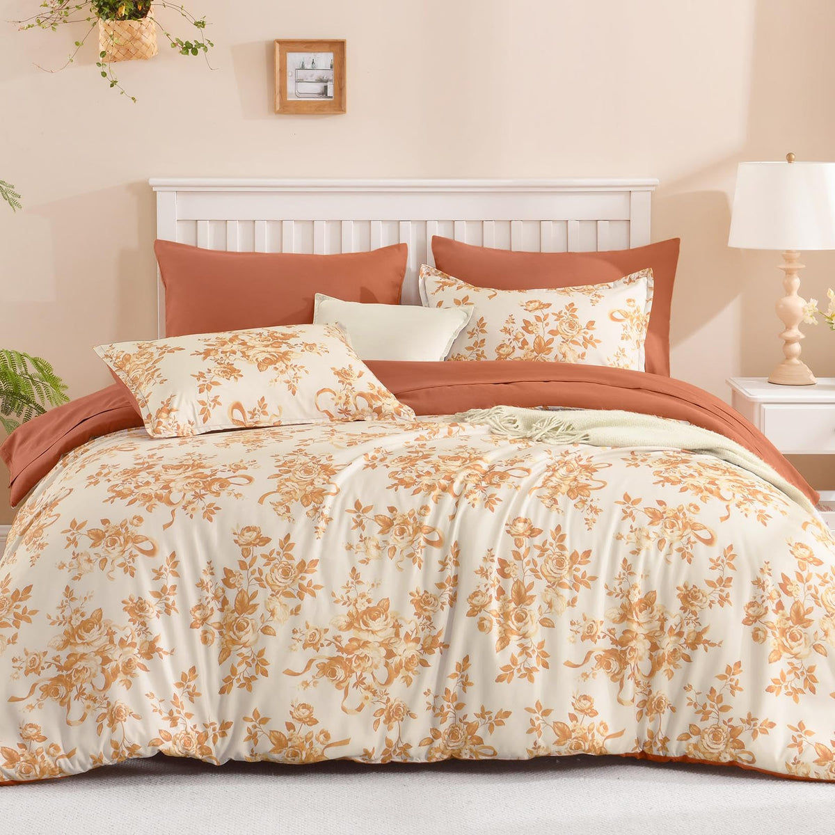 Andency Floral Comforter Queen Set, 7 Pieces Green Rose Flower Bedding Set