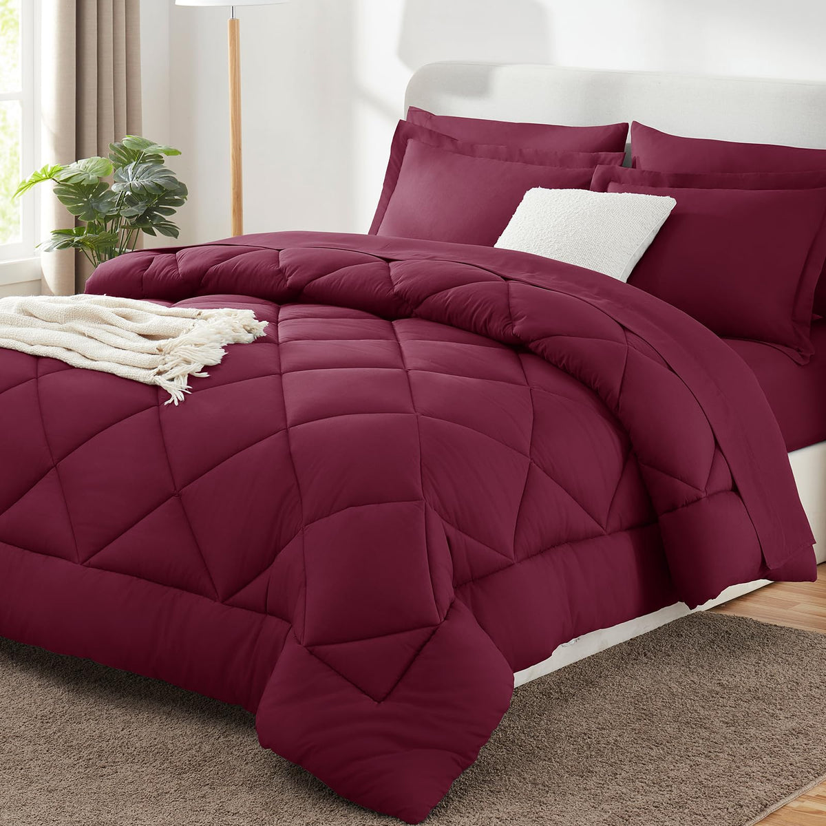 CozyLux Queen Comforter Set 88"x88" Dark Grey - 7 Piece Bed in a Bag