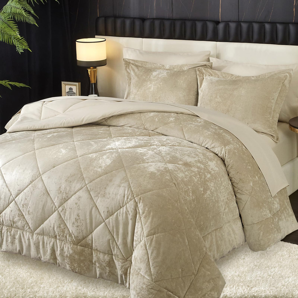 Ivellow Crushed Velvet Comforter Queen Size Green 5 Pcs Luxury Bedding Set