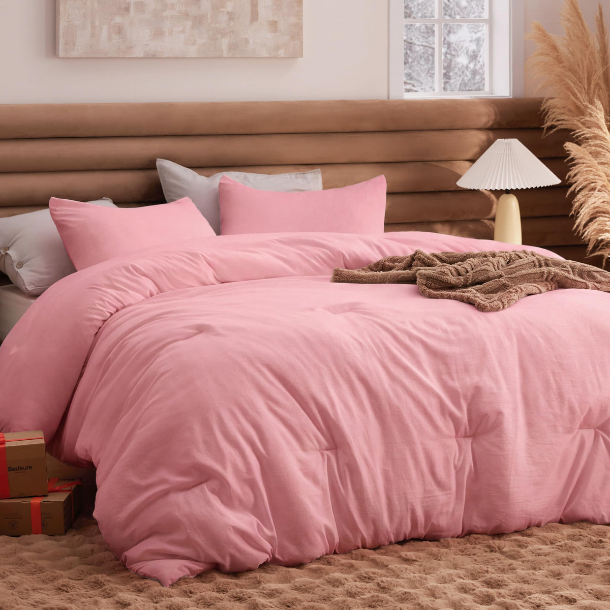Bedsure Oversized King Comforter Prewashed Bedding Set 3Pcs Beige 120"x98"